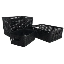 Realspace® Plastic Weave Bin, Large Size, Black