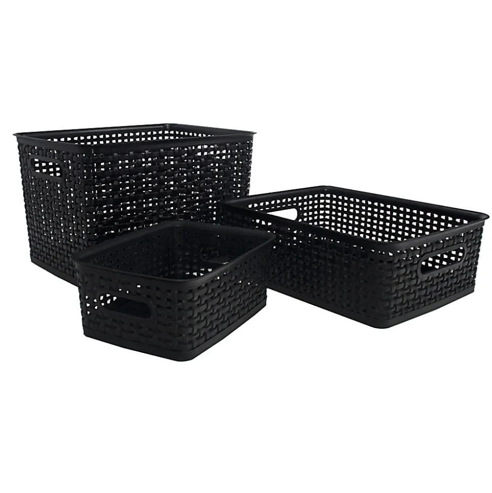 Realspace® Plastic Weave Bin, Large Size, Black