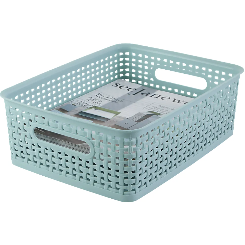 Realspace® Plastic Weave Bin, Medium Size, Blue