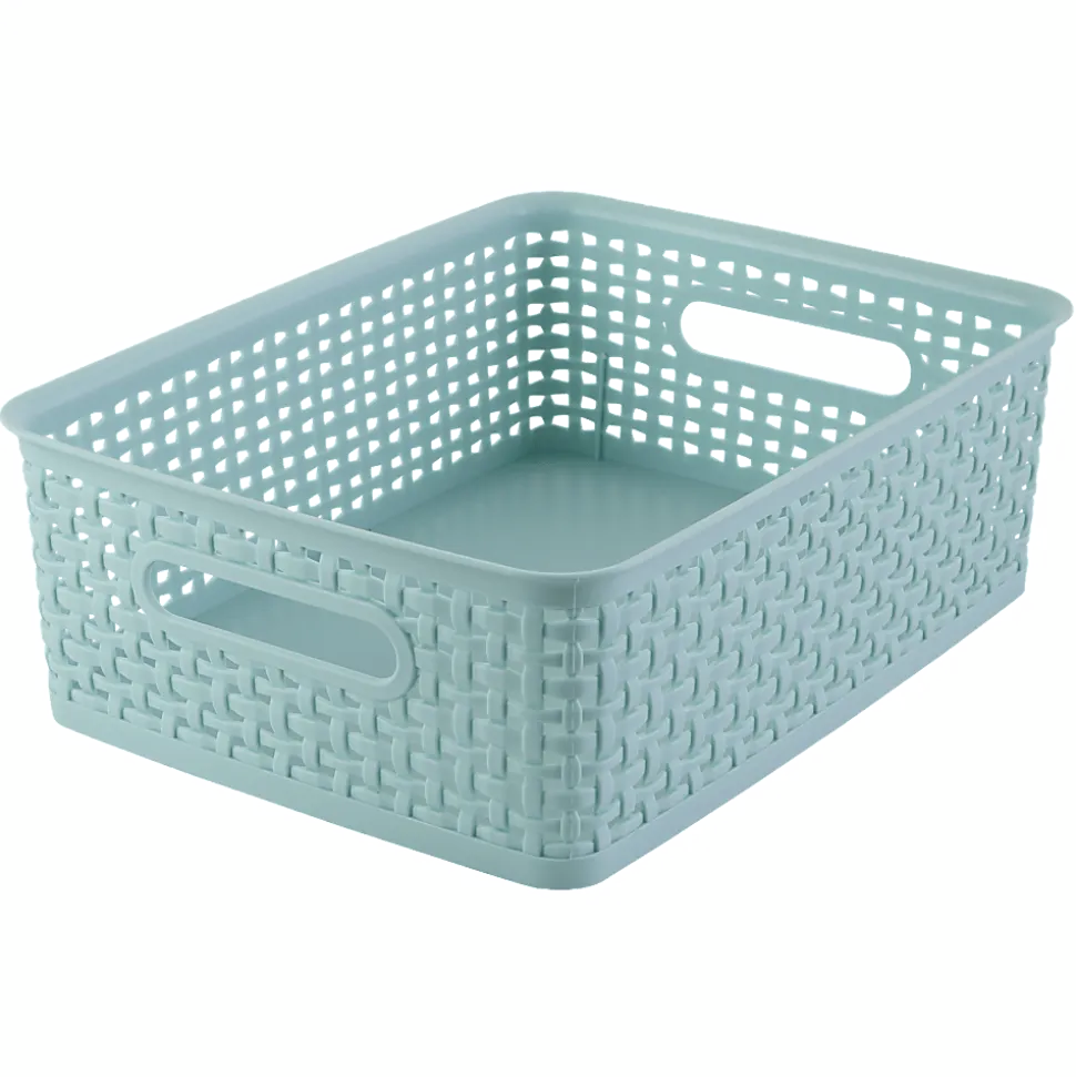 Realspace® Plastic Weave Bin, Medium Size, Blue