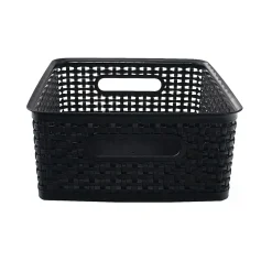 Realspace® Plastic Weave Bin, Medium Size, Black