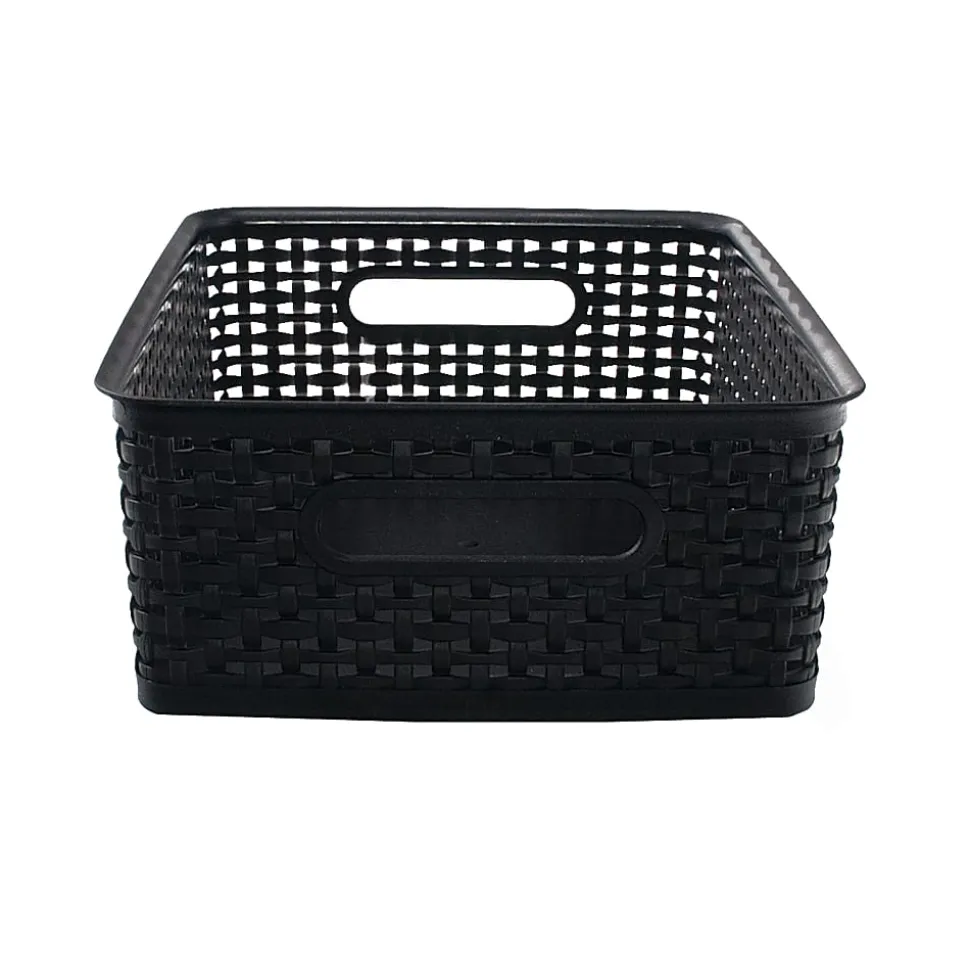 Realspace® Plastic Weave Bin, Medium Size, Black