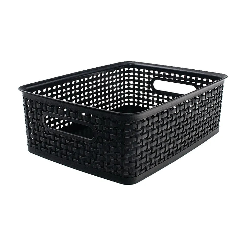 Realspace® Plastic Weave Bin, Medium Size, Black