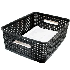 Realspace® Plastic Weave Bin, Medium Size, Black