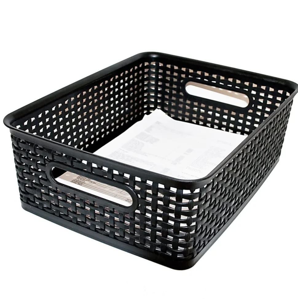 Realspace® Plastic Weave Bin, Medium Size, Black