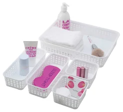 Realspace® Plastic Weave Bins, Assorted Sizes, White, Pack Of 5