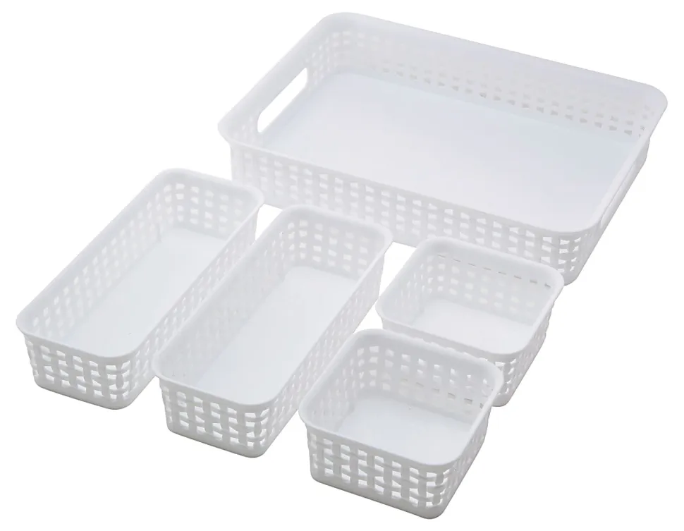Realspace® Plastic Weave Bins, Assorted Sizes, White, Pack Of 5