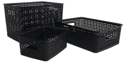 Realspace® Plastic Weave Bin, Small Size, 4" x 7 1/2" x 10", Black