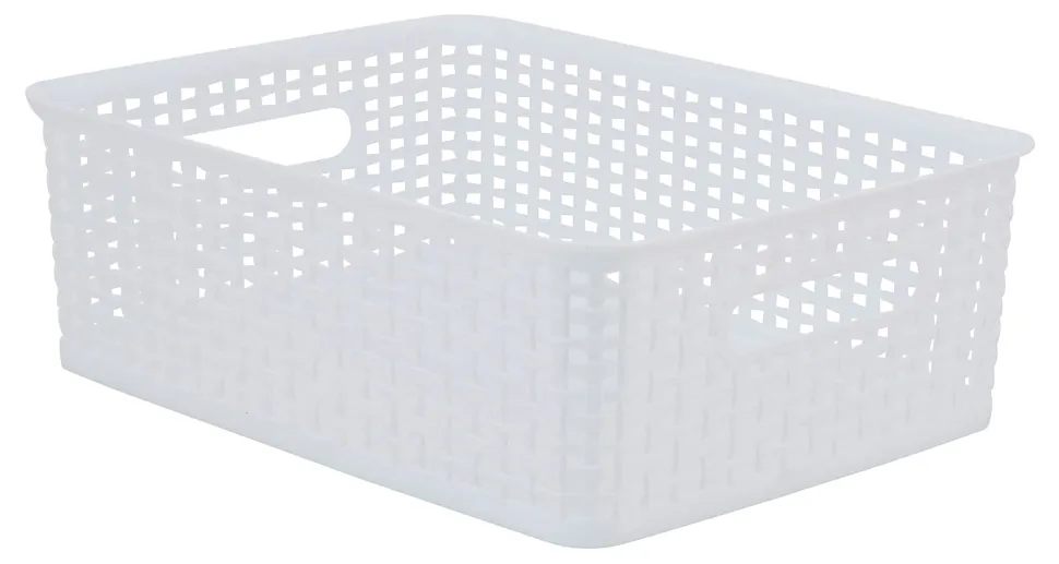 Realspace® Plastic Weave Bin, Small Size, White