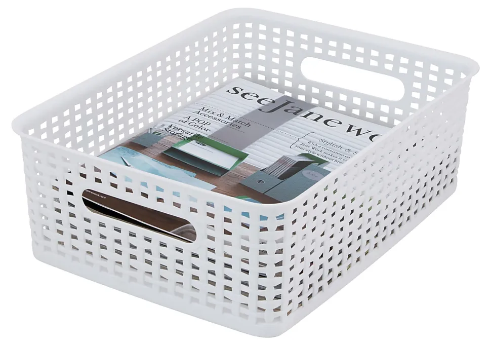 Realspace® Plastic Weave Bin, Small Size, White