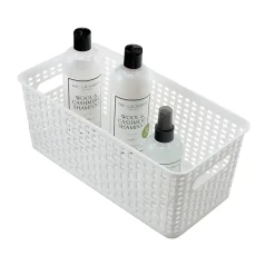 Realspace® Plastic Weave Bookshelf Bin, Small Size, White