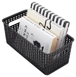 Realspace® Plastic Weave Bookshelf Bin, Small Size, Black