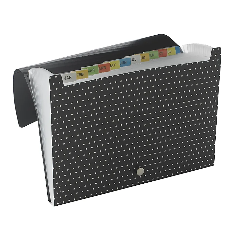 Realspace™ 13-Pocket Expanding File Case, 18" Expansion, Letter Size, Black/White