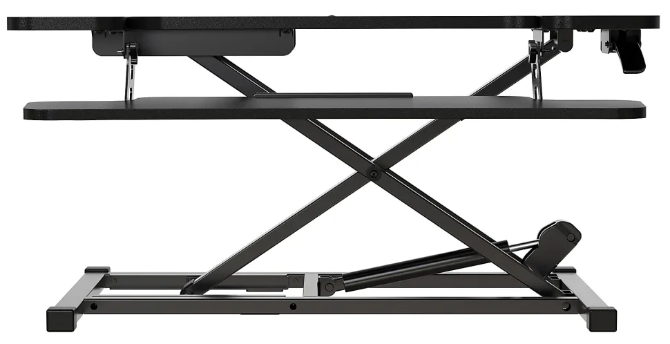 Realspace® P10 Pneumatic Standing Desk Riser Converter With Keyboard Tray, 20"H x 31-1/2"W x 25"D, Black