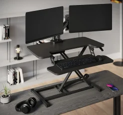 Realspace® P10 Pneumatic Standing Desk Riser Converter With Keyboard Tray, 20