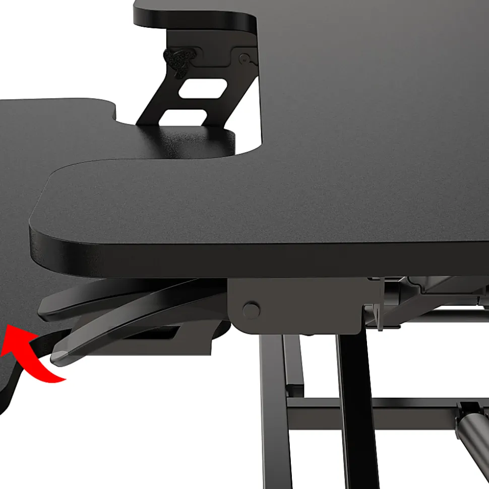 Realspace® P10 Pneumatic Standing Desk Riser Converter With Keyboard Tray, 20"H x 31-1/2"W x 25"D, Black