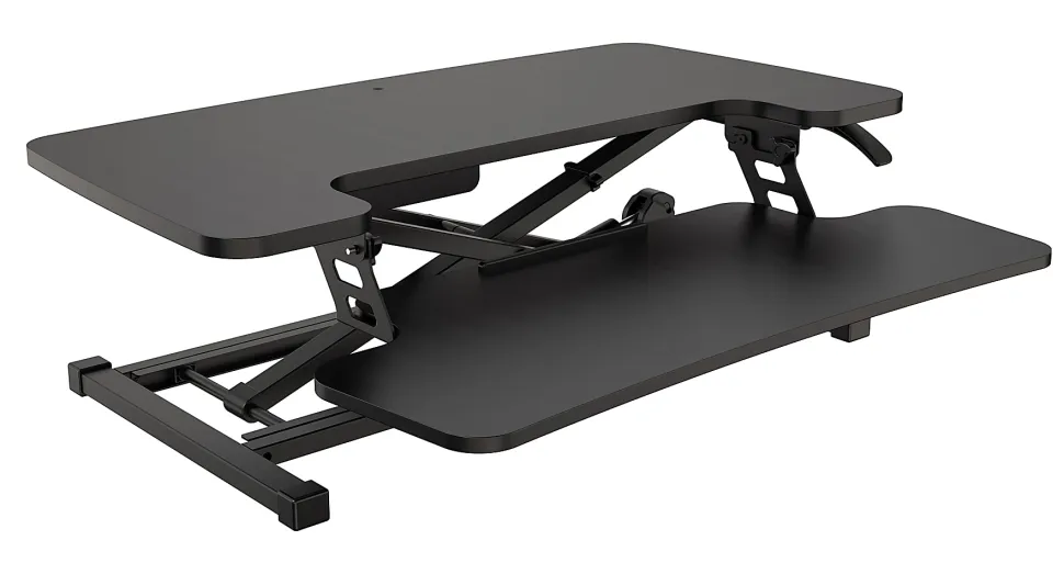 Realspace® P10 Pneumatic Standing Desk Riser Converter With Keyboard Tray, 20"H x 31-1/2"W x 25"D, Black