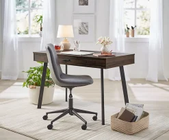 Realspace® Praxley Faux Leather Low-Back Task Office Chair, Dark Gray, BIFMA Compliant