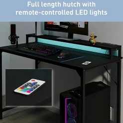 Realspace® Rezio 47” Computer Desk with Hutch and Integrated Power, Black, BIFMA Compliant