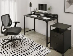Realspace® Rezio 47” Computer Desk with Hutch and Integrated Power, Black, BIFMA Compliant