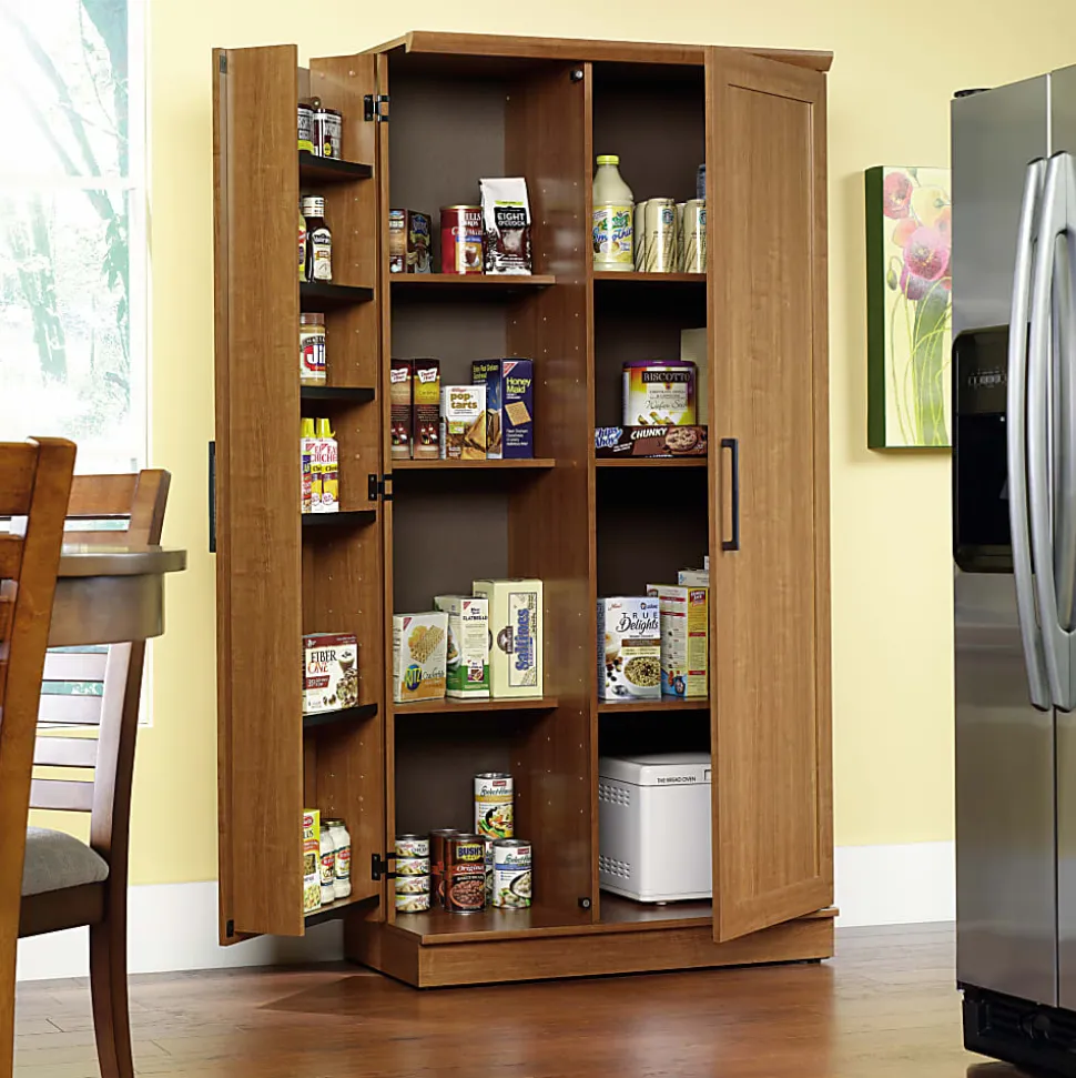Realspace® 12-Shelf Storage Cabinet, 72"H x 36"W, Sienna Oak