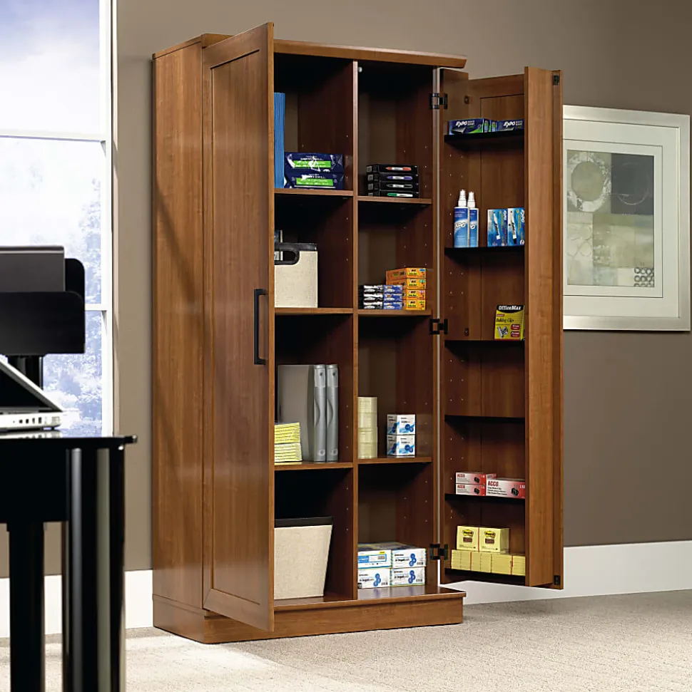 Realspace® 12-Shelf Storage Cabinet, 72"H x 36"W, Sienna Oak