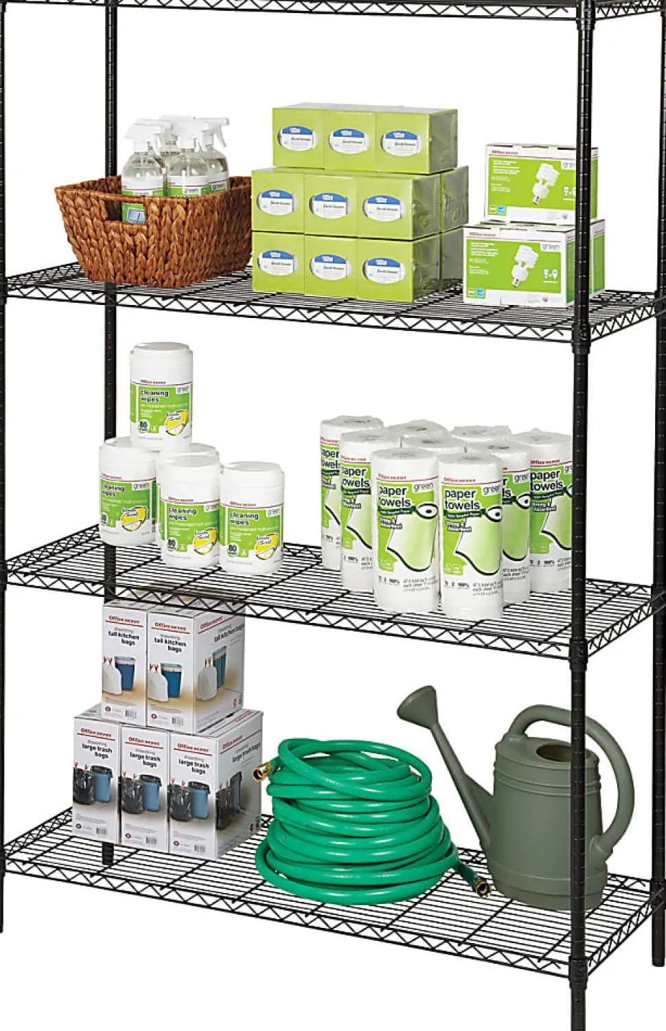 Realspace® Steel Wire Shelving, 4-Shelves, 72"H x 48"W x 18"D, Black