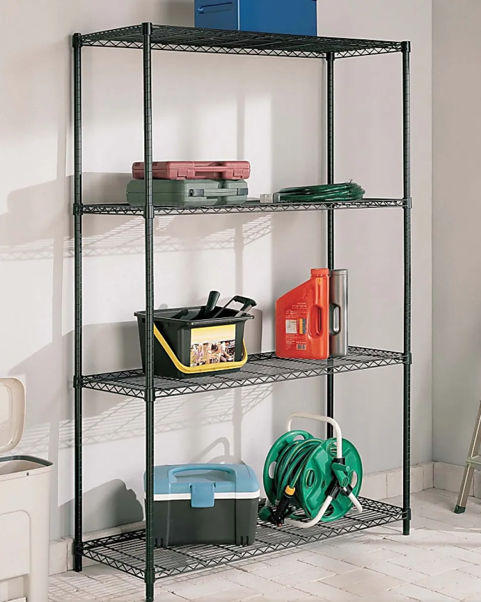 Realspace® Steel Wire Shelving, 4-Shelves, 72"H x 48"W x 18"D, Black