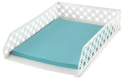 Realspace® Streya Cut-Metal Letter Tray, 2-5/8"H x 9-1/2"W x 13-1/2"D, White