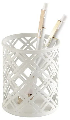 Realspace® Streya Cut-Metal Pen Cup, 4"H x 3-1/4"W x 3-1/4"D, White