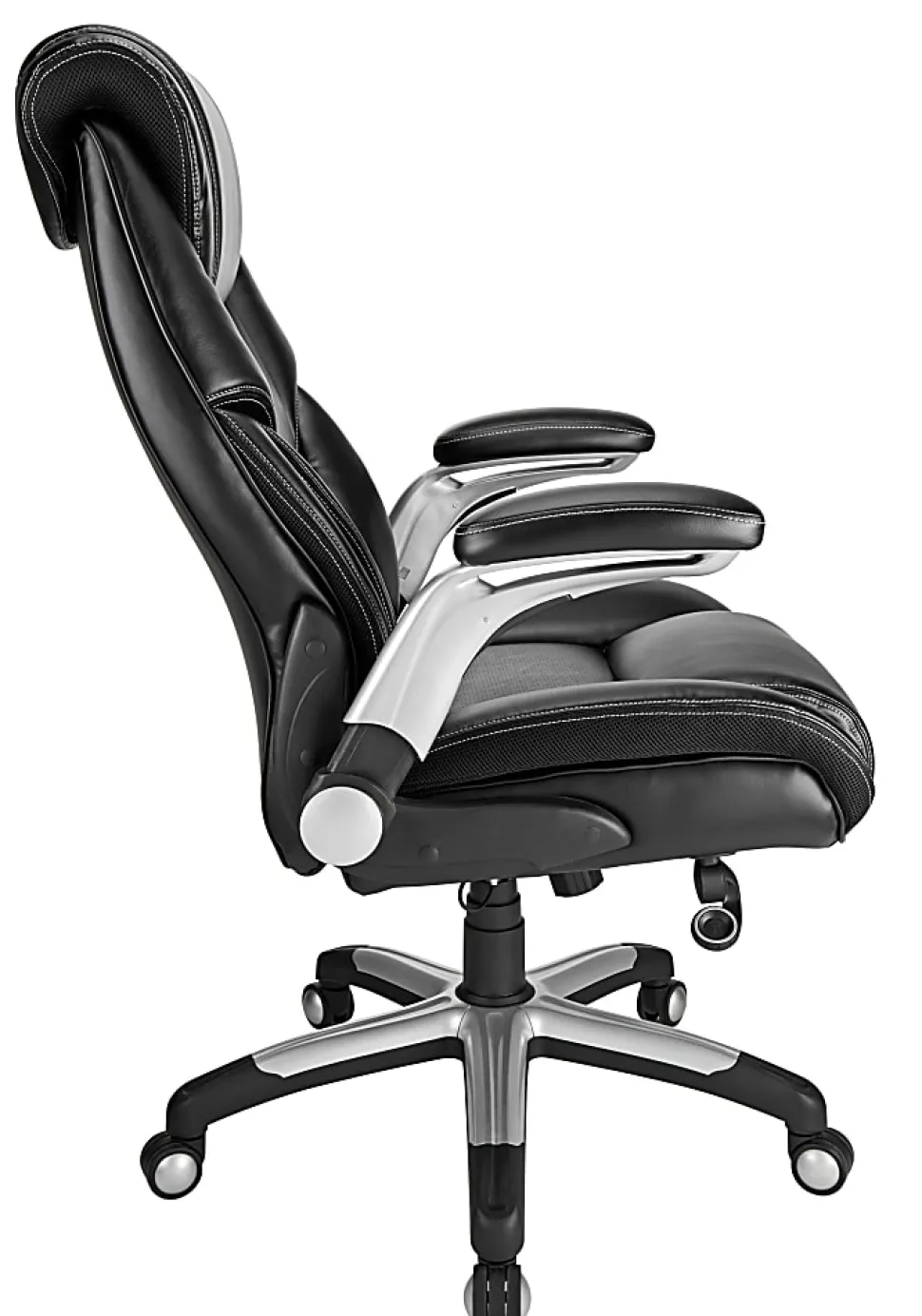 Realspace® Torval Big & Tall Bonded Leather High-Back Computer Office Chair, Black/Silver, BIFMA Compliant
