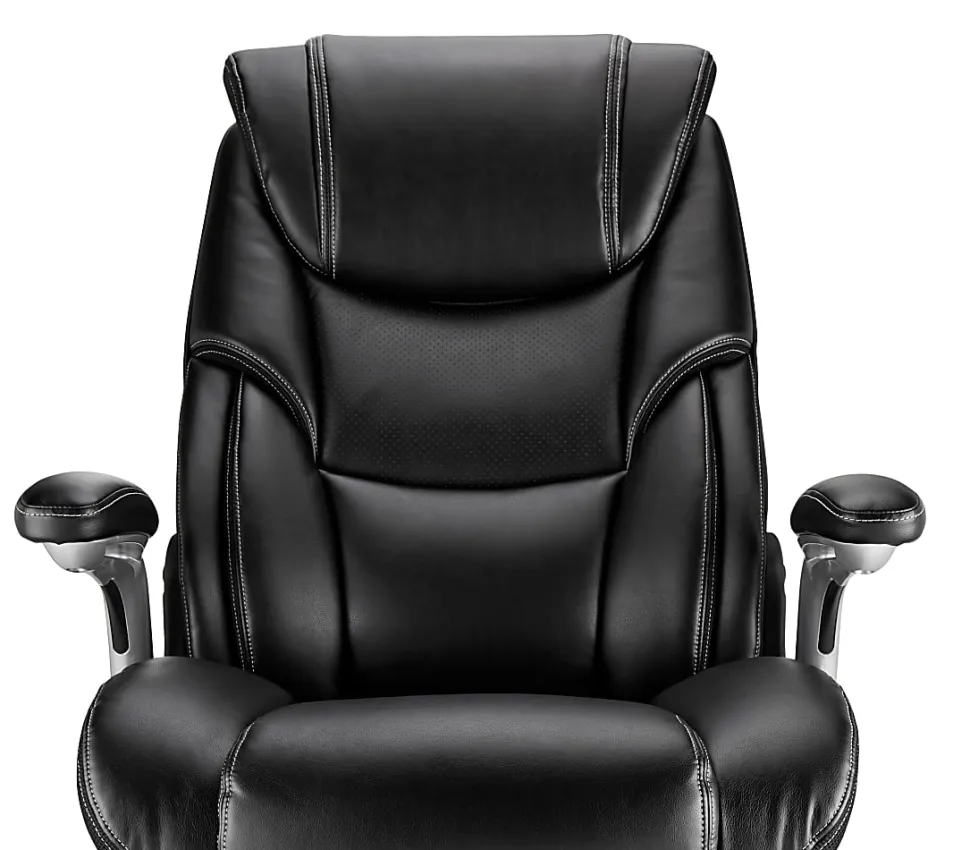 Realspace® Torval Big & Tall Bonded Leather High-Back Computer Office Chair, Black/Silver, BIFMA Compliant