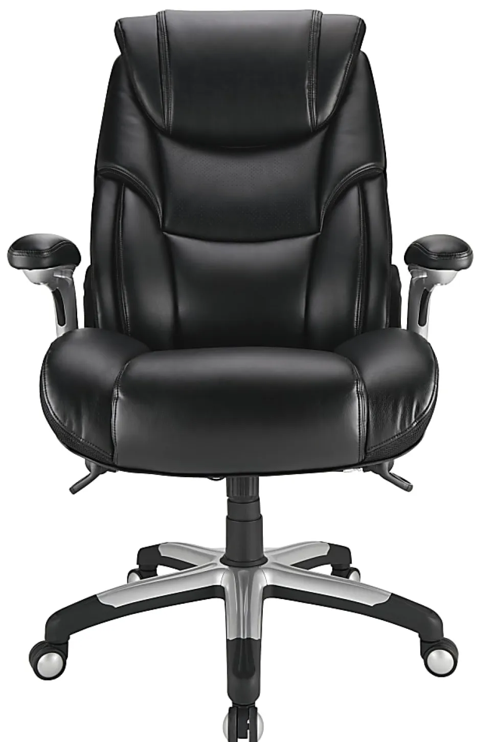 Realspace® Torval Big & Tall Bonded Leather High-Back Computer Office Chair, Black/Silver, BIFMA Compliant