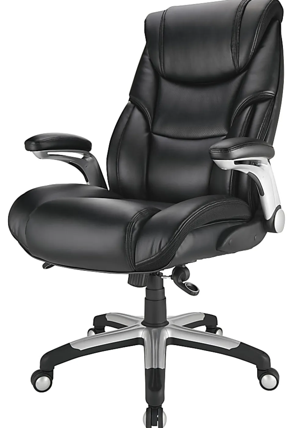 Realspace® Torval Big & Tall Bonded Leather High-Back Computer Office Chair, Black/Silver, BIFMA Compliant