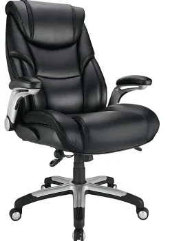 Realspace® Torval Big & Tall Bonded Leather High-Back Computer Office Chair, Black/Silver, BIFMA Compliant