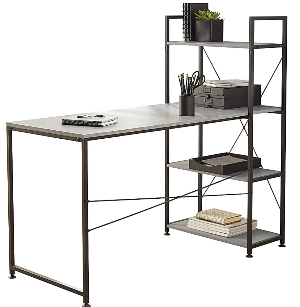 Realspace® Trazer 56"W Computer Desk With Storage Shelves, Gray