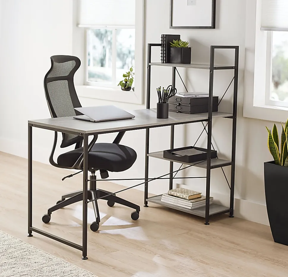 Realspace® Trazer 56"W Computer Desk With Storage Shelves, Gray