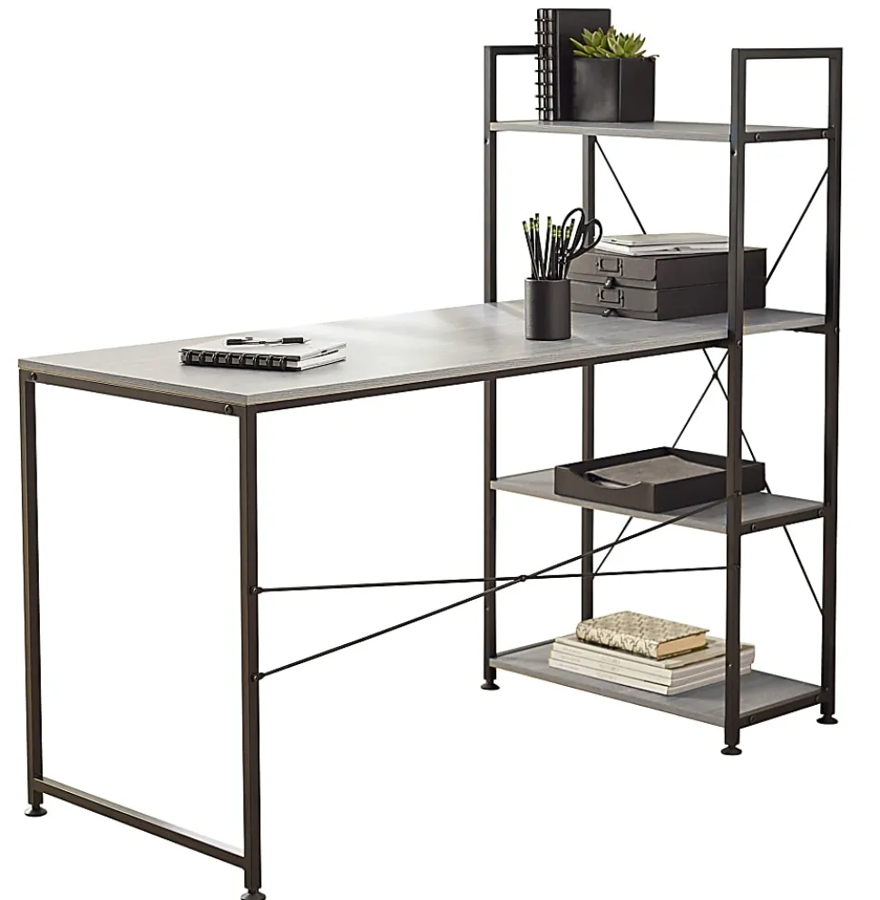 Realspace® Trazer 56"W Computer Desk With Storage Shelves, Gray