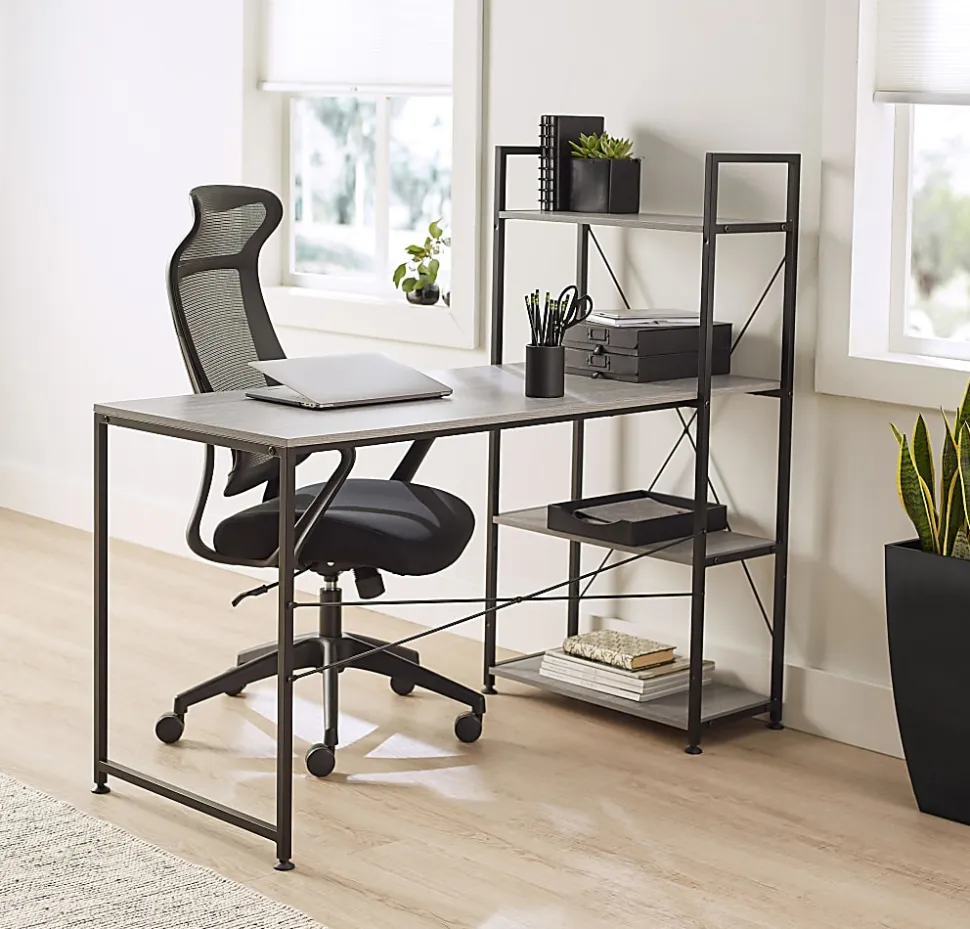 Realspace® Trazer 56"W Computer Desk With Storage Shelves, Gray