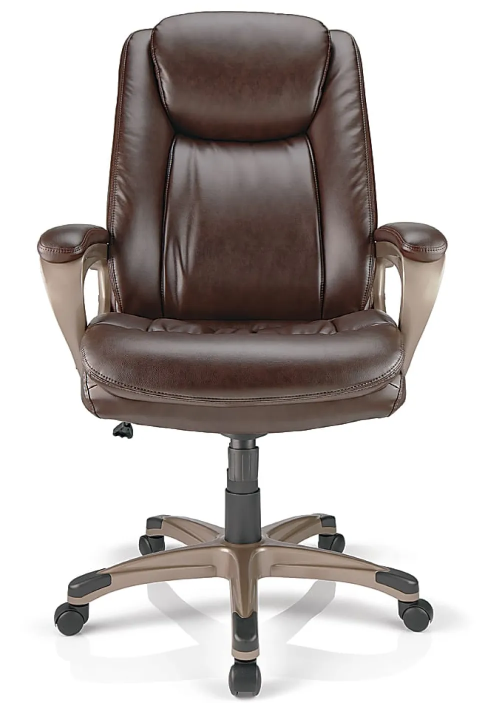 Realspace® Treswell Bonded Leather High-Back Executive Office Chair, Brown/Champagne, BIFMA Compliant