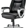 Realspace® Treswell Bonded Leather High-Back Executive Office Chair, Black/Silver, BIFMA Compliant