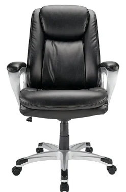 Realspace® Treswell Bonded Leather High-Back Executive Office Chair, Black/Silver, BIFMA Compliant