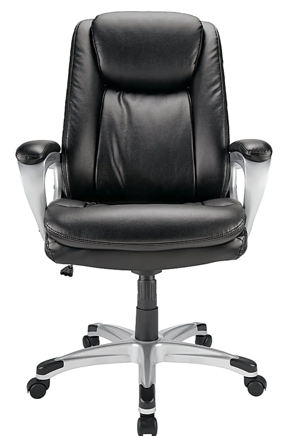 Realspace® Treswell Bonded Leather High-Back Executive Office Chair, Black/Silver, BIFMA Compliant