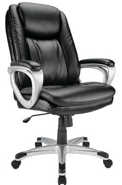 Realspace® Treswell Bonded Leather High-Back Executive Office Chair, Black/Silver, BIFMA Compliant