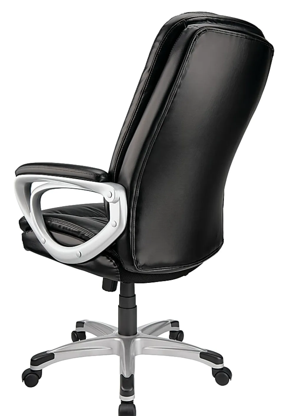 Realspace® Treswell Bonded Leather High-Back Executive Office Chair, Black/Silver, BIFMA Compliant