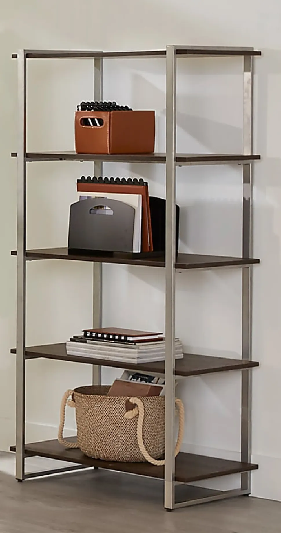 Realspace® Trezza 60"H 4-Shelf Bookcase, Warm Walnut