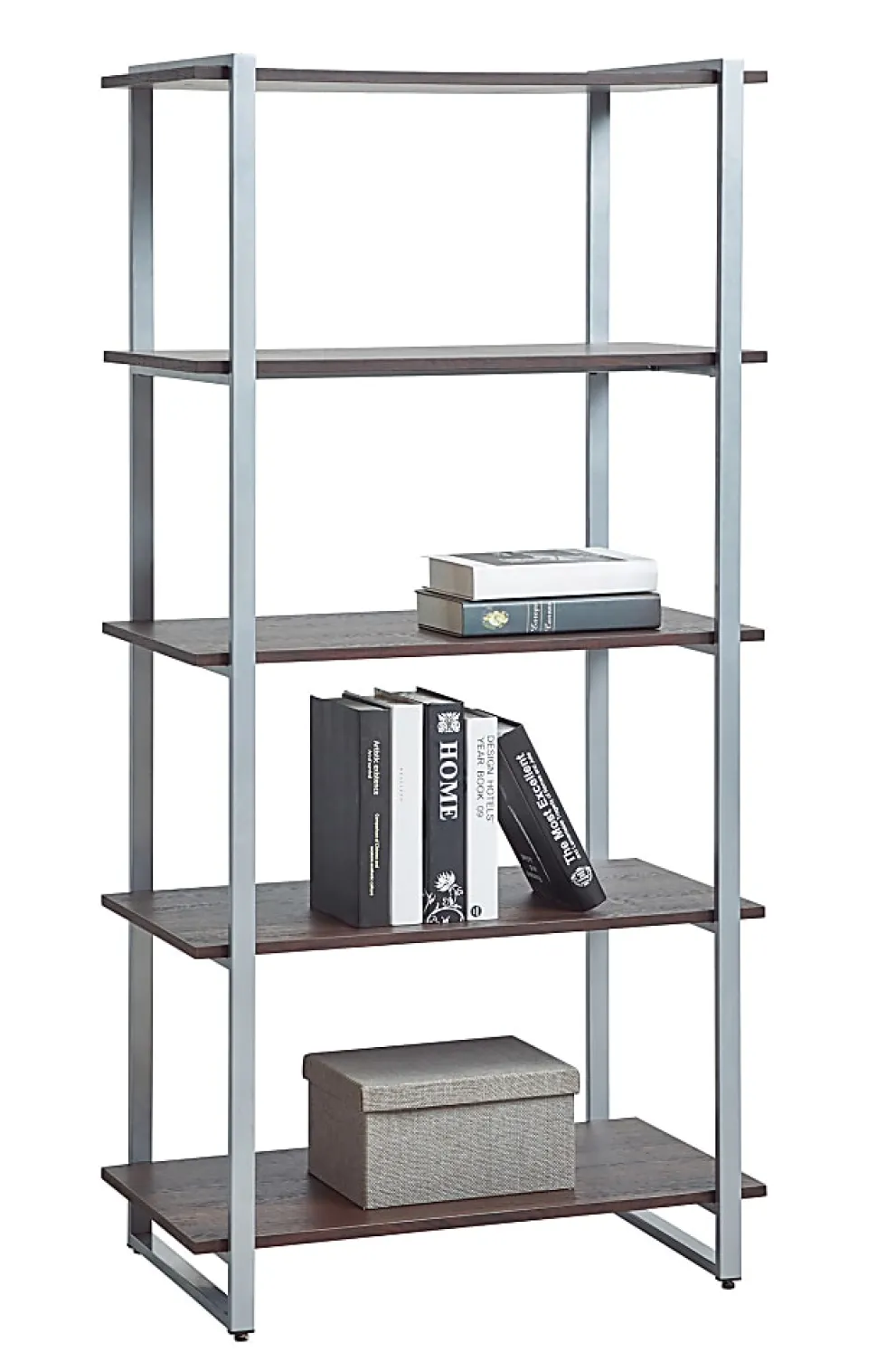 Realspace® Trezza 60"H 4-Shelf Bookcase, Warm Walnut