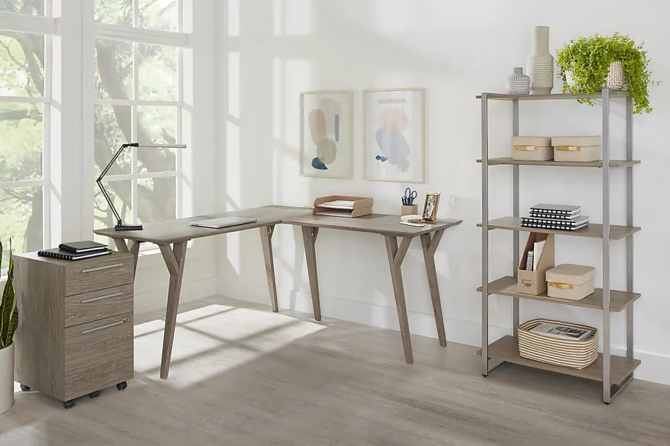 Realspace® Trezza 62"W L-Shaped Computer Desk, Light Oak