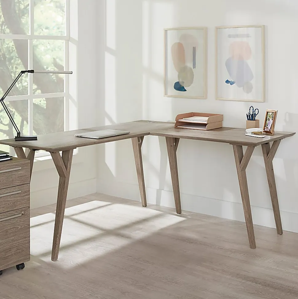 Realspace® Trezza 62"W L-Shaped Computer Desk, Light Oak