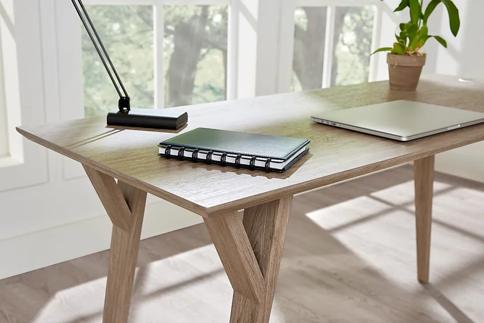 Realspace® Trezza 62"W L-Shaped Computer Desk, Light Oak